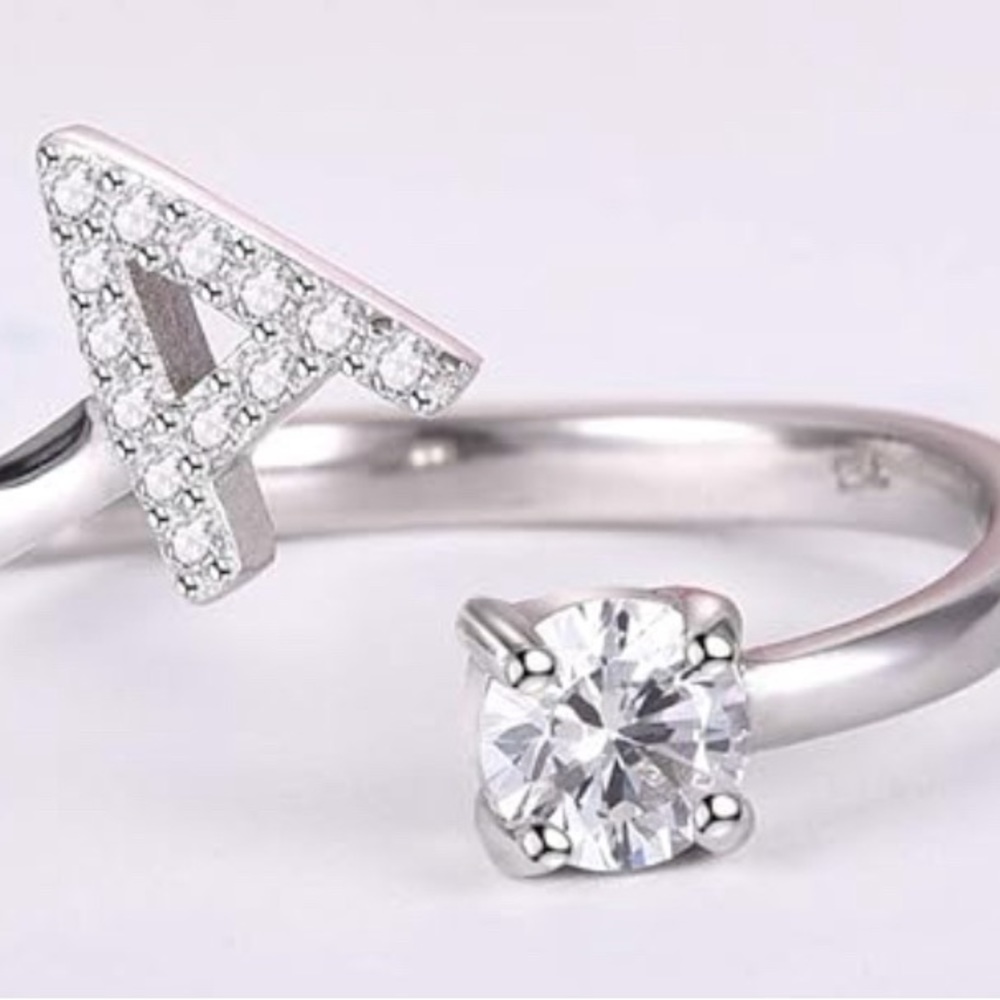 A-Z Letter Silver Color Metal Adjustable Opening Ring Initials Rings